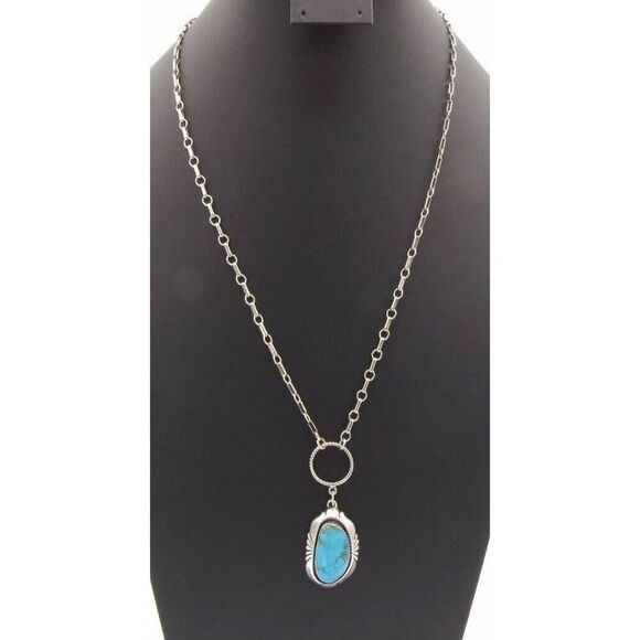 Chaco Canyon Turquoise Sterling Silver R.B.925  Designer Gregg P. necklace 25 in - Picture 1 of 6